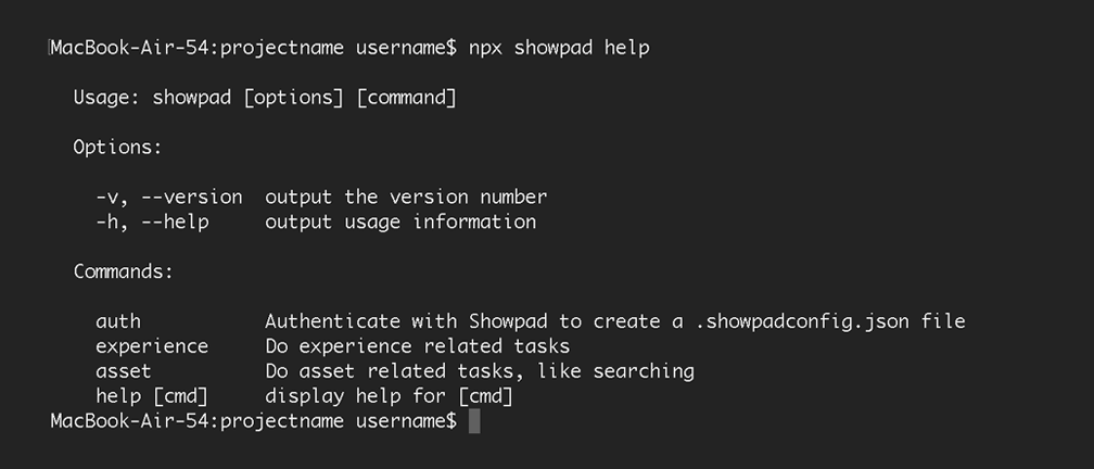 All of Showpad's terminal commands